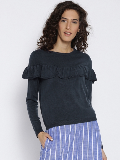 

ONLY Women Navy Blue Pullover with Ruffles
