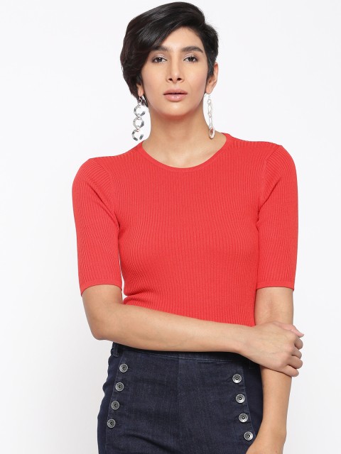 

ONLY Women Red Ribbed Sweater