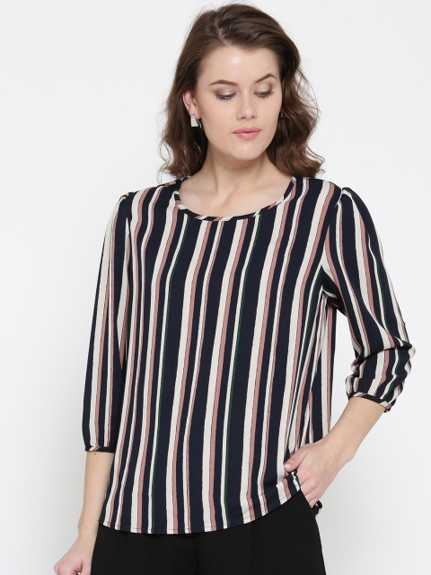 

ONLY Women Navy & Off-White Striped Top, Navy blue