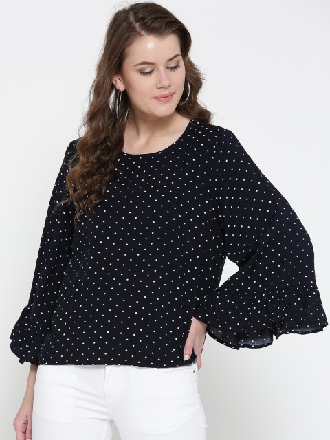 

ONLY Women Navy & White Printed Top, Navy blue