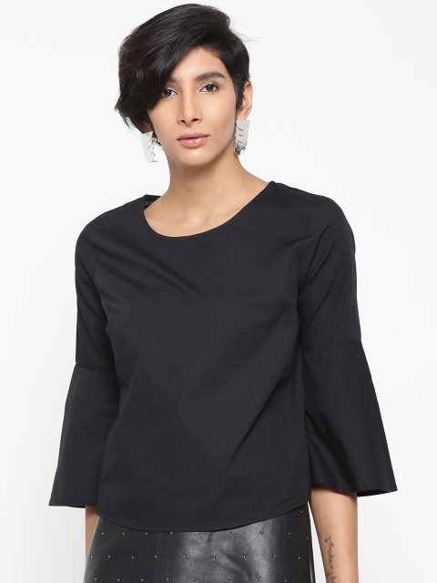

ONLY Women Black Solid Pure Cotton Top