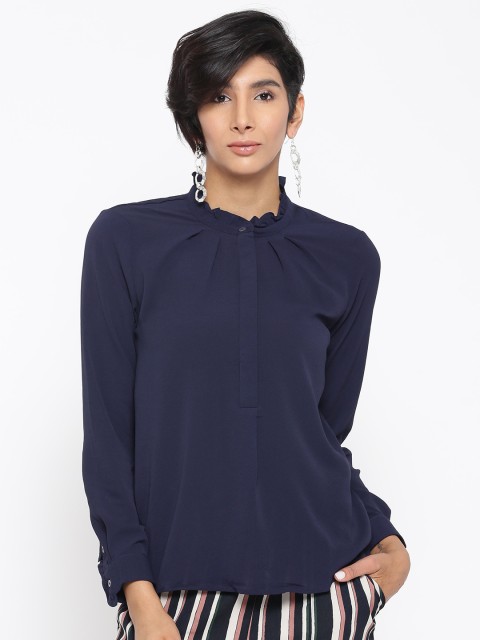 

ONLY Women Navy Blue Solid Shirt Style Top