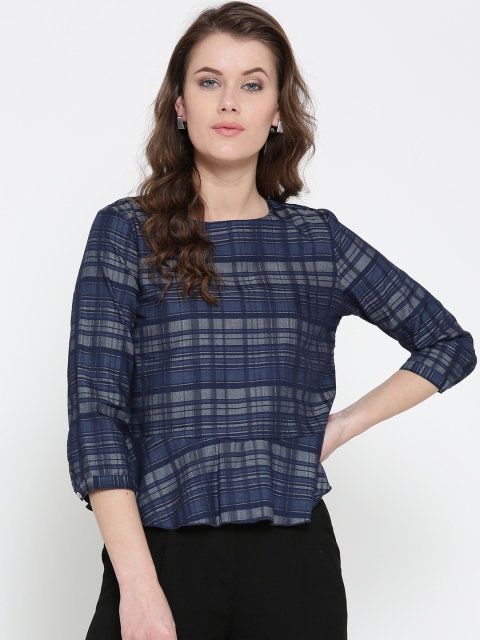 

ONLY Women Navy Blue Checked A-Line Top