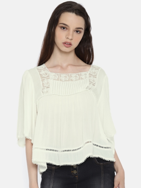 

ONLY Women White Solid A-Line Top