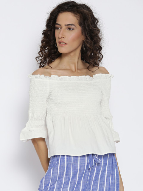 

ONLY Women White Solid Bardot Top
