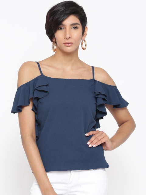 

ONLY Women Navy Blue Solid Layered Top