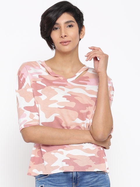 

ONLY Women Pink & White Camouflage Print Boxy Top