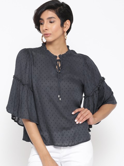 

ONLY Women Navy Blue Self-Design Top