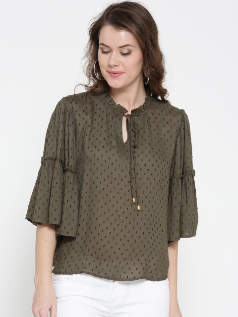 

ONLY Women Olive Green Self Design Top