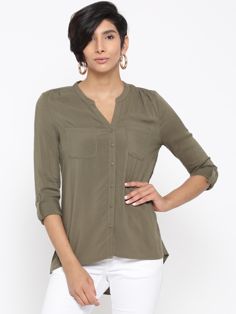 

ONLY Women Olive Green Regular Fit Solid Casual Shirt