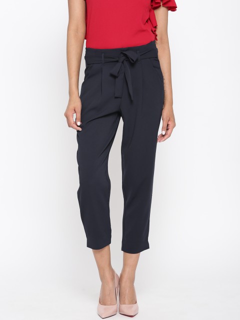 

ONLY Women Navy Blue Solid Cropped Trousers