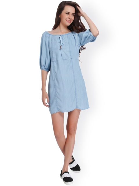 

ONLY Women Blue Solid A-Line Denim Dress