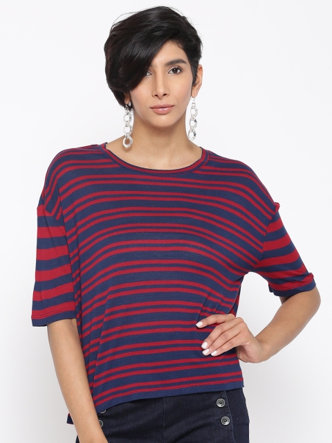 

ONLY Women Navy Blue & Red Striped Top