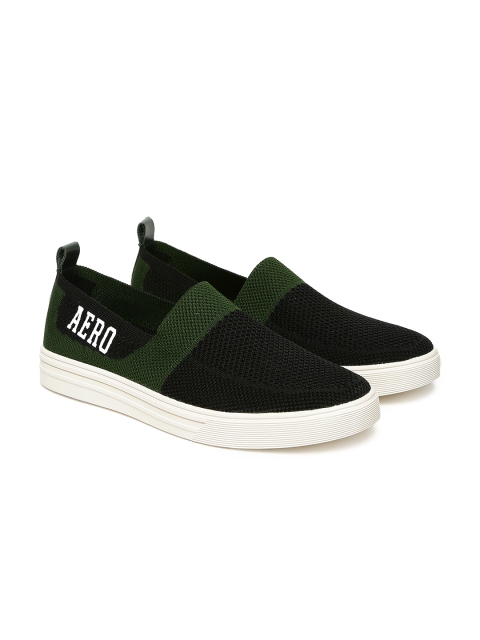 

Aeropostale Men Black & Olive Green ZAMPA Slip-On Sneakers