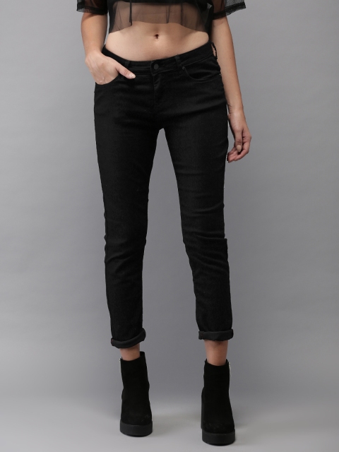 

HERE&NOW Women Black Slim Fit Mid-Rise Clean Look Stretchable Jeans