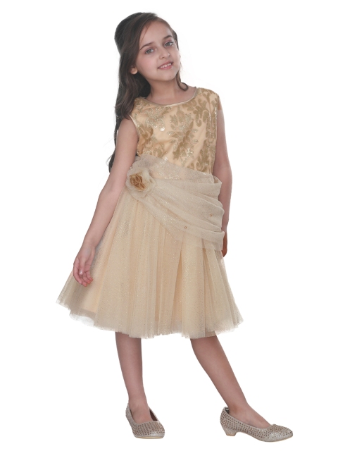 

CUTECUMBER Girls Cream-Coloured Embellished Fit and Flare Dress