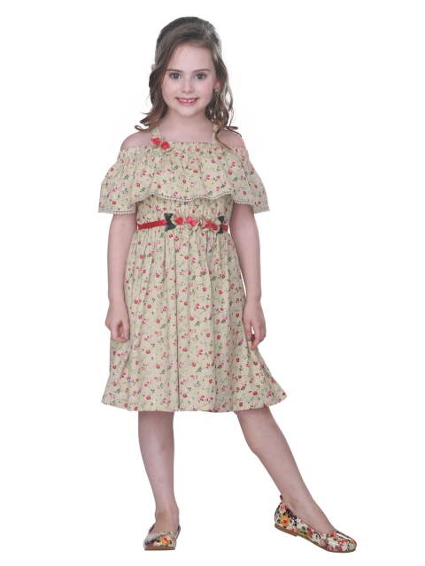 

CUTECUMBER Girls Beige Printed A-Line Dress