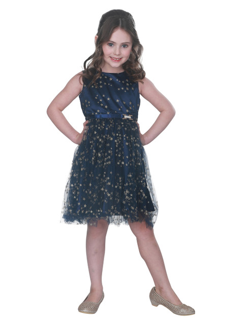 

CUTECUMBER Girls Navy Blue Embellished Fit and Flare Dress