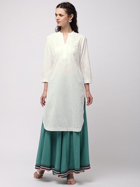 

Fabindia Women White Chikankari Embroidered Straight Kurta