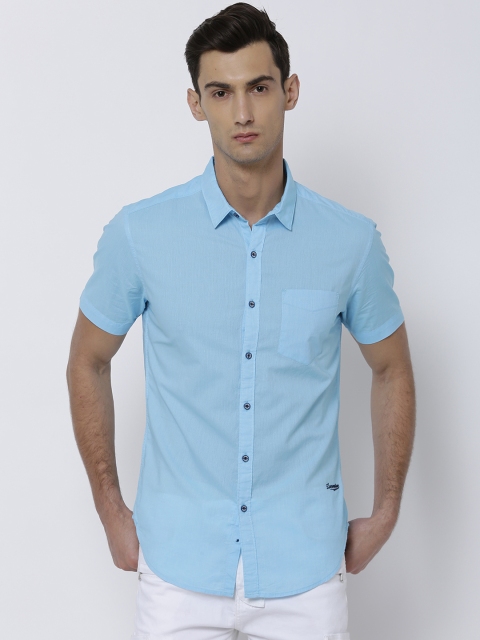 

LOCOMOTIVE Men Blue Slim Fit Solid Casual Shirt