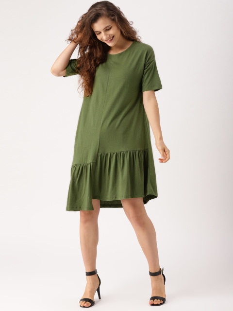 

DressBerry Women Olive Green Solid A-Line Dress