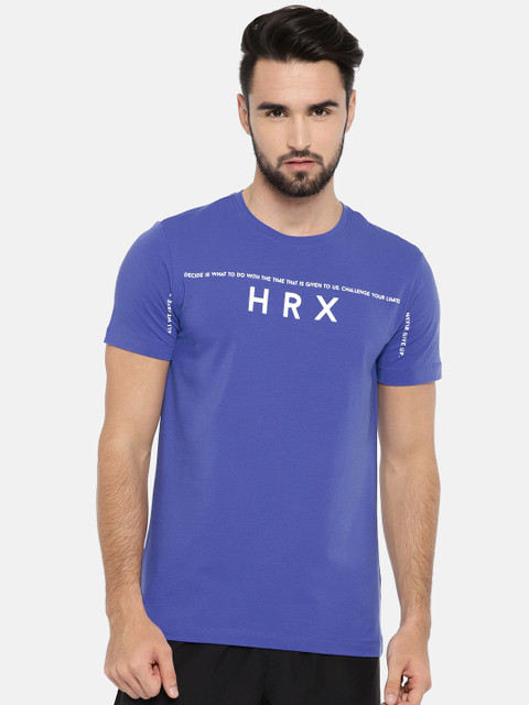 

HRX by Hrithik Roshan Men Blue Solid Round Neck T-shirt