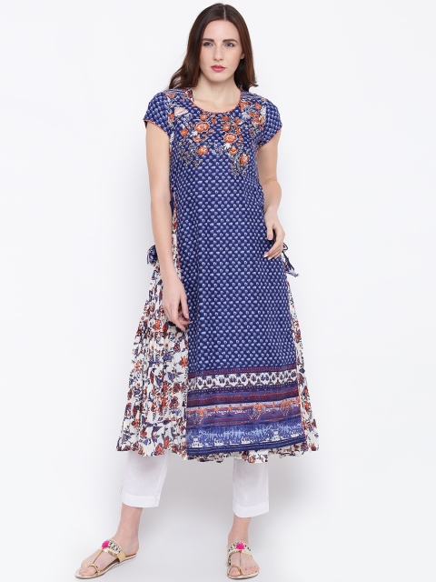 

Biba Women Beige & Navy Blue Floral Print Layered Anarkali Kurta