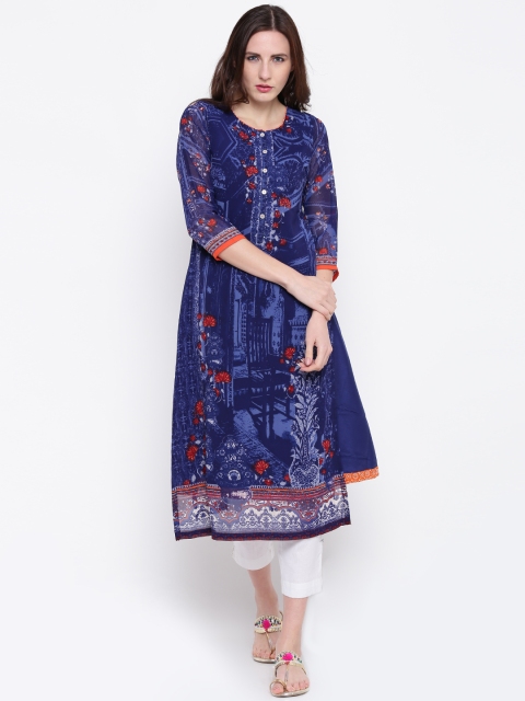 

Biba Women Blue & Red Printed Layered A-Line Kurta