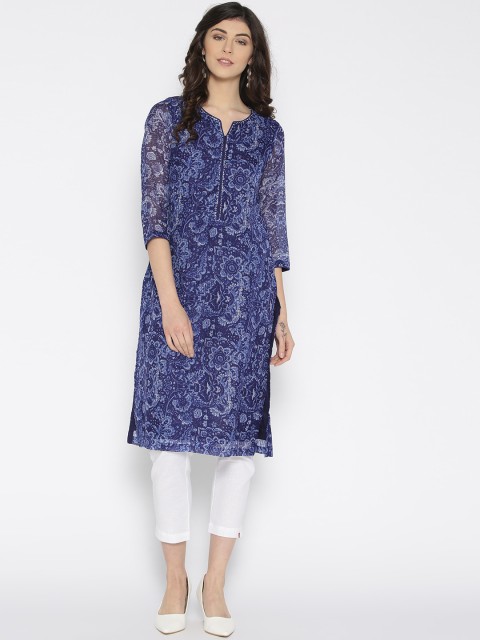 

Biba Women Blue Printed Straight Kurta