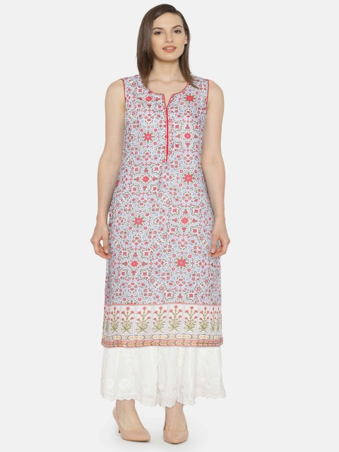 

Biba Women White & Red Printed Straight Kurta