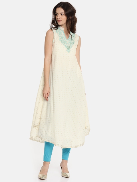 

Biba Women Off-White Woven Design A-Line Kurta
