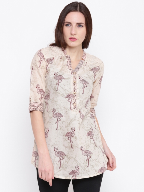 

Biba Women Beige & Maroon Quirky Print A-Line Kurta
