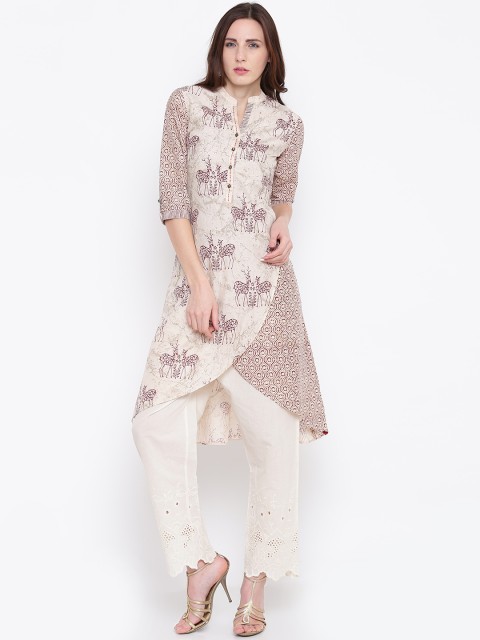 

Biba Women Beige & Maroon Printed Layered A-Line Kurta