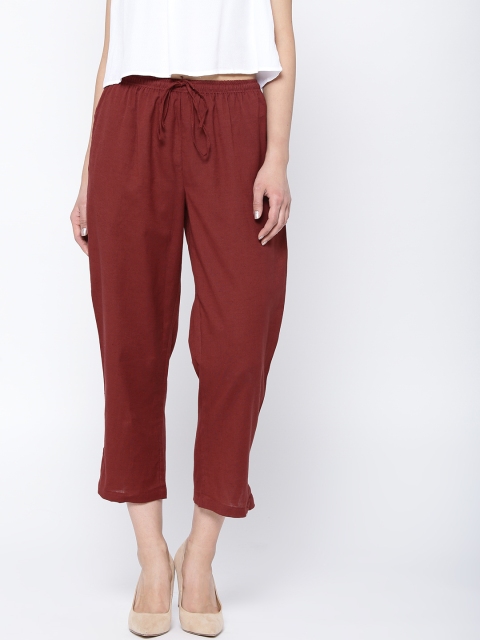 

Biba Women Maroon Solid Cropped Trousers