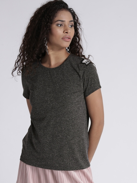 

Chemistry Women Charcoal Grey Solid Round Neck T-shirt
