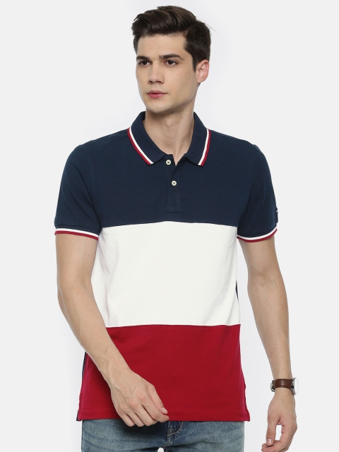 

Arrow Sport Men Navy Blue & White Colourblocked Polo Collar T-shirt