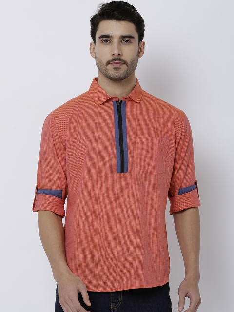 

Svanik Men Orange Checked Straight Kurta