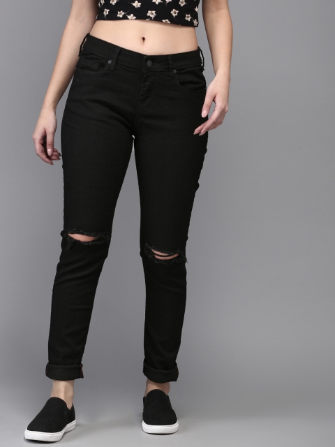 

Moda Rapido Women Black Slim Fit Mid-Rise Slash Knee Stretchable Jeans