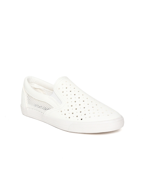 

Ginger by Lifestyle Women White Laser-Cut Slip-On Sneakers