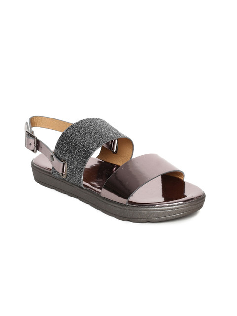 

Ginger by Lifestyle Women Gunmetal-Toned Solid Open Toe Flats, Metallic