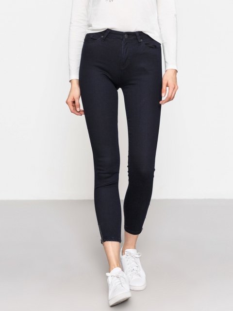 

ESPRIT Women Navy Blue Skinny Fit High-Rise Clean Look Stretchable Cropped Jeans