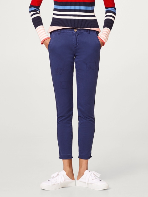 

ESPRIT Women Navy Blue Slim Fit Cropped Trousers