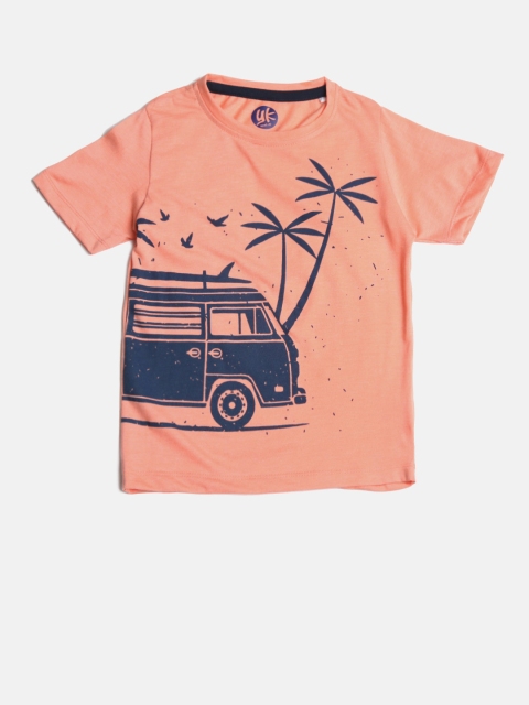 

YK Boys Peach-Coloured Printed Round Neck T-shirt