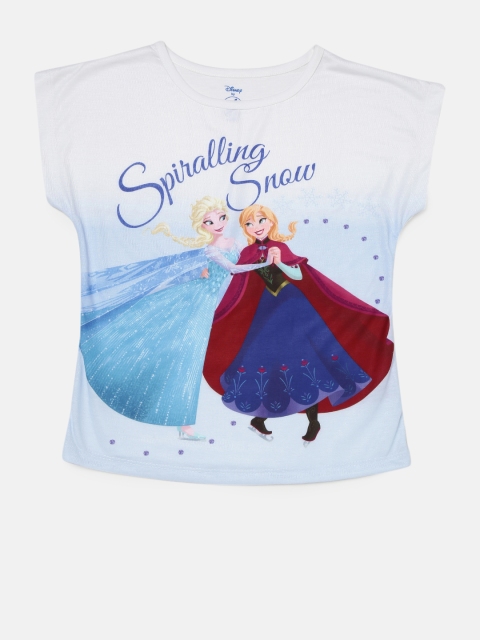 

YK Girls White Printed Round Neck T-shirt