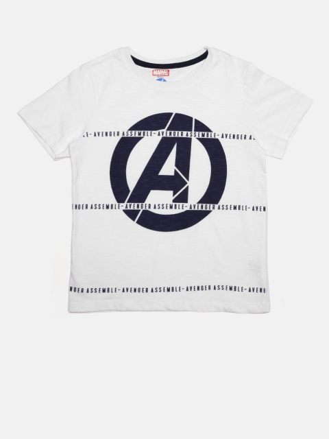 

YK Boys White & Navy Printed Round Neck T-shirt