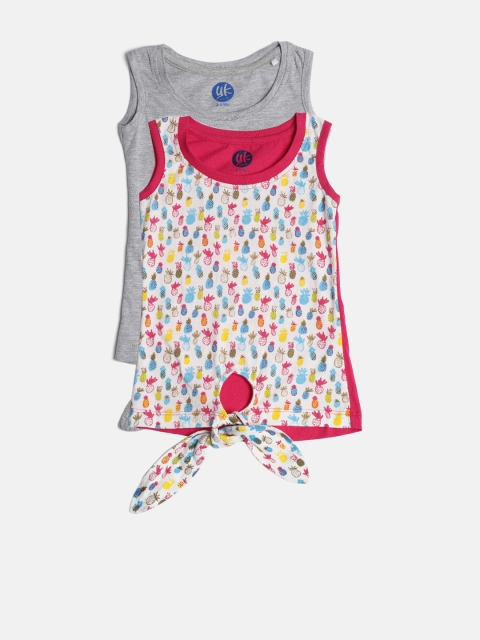 

YK Girls Pack of 2 Printed Sleeveless Tie-Up Tops, White