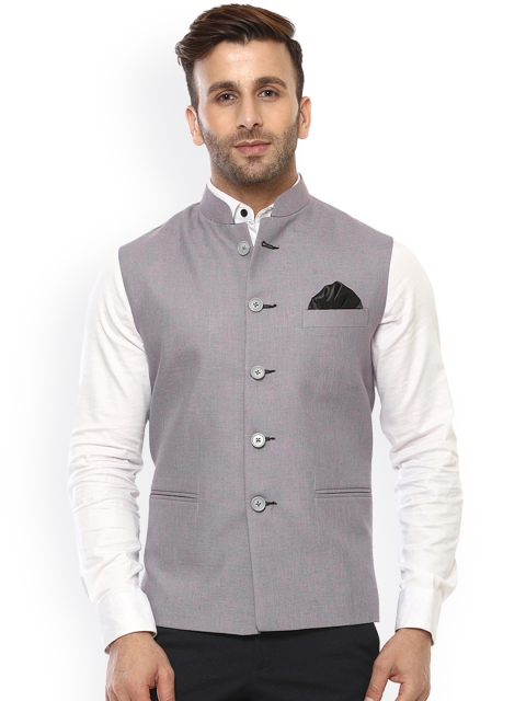 

Hangup Men Grey Woven Design Nehru Jacket