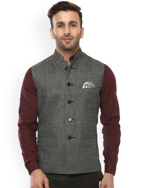 

Hangup Men Grey Woven Design Nehru Jacket