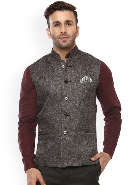 

Hangup Men Grey Woven Design Nehru Jacket