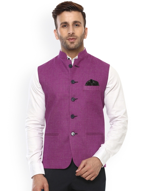

Hangup Men Purple Woven Design Nehru Jacket